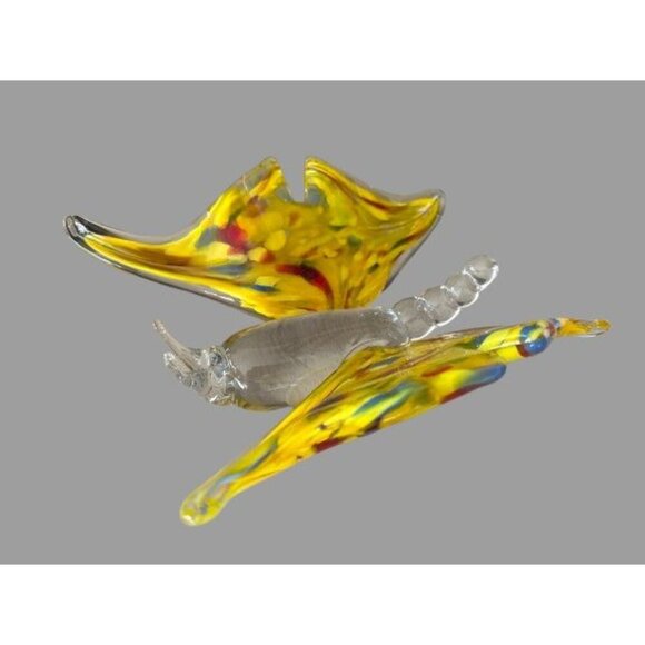 Handcrafted Glass Butterfly Figurine With Vibrant Yellow Multicolor Wings - Picture 3 of 5